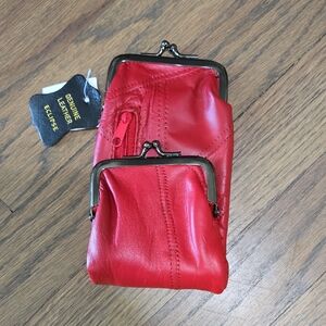 Red Leather Coin Purse Set
